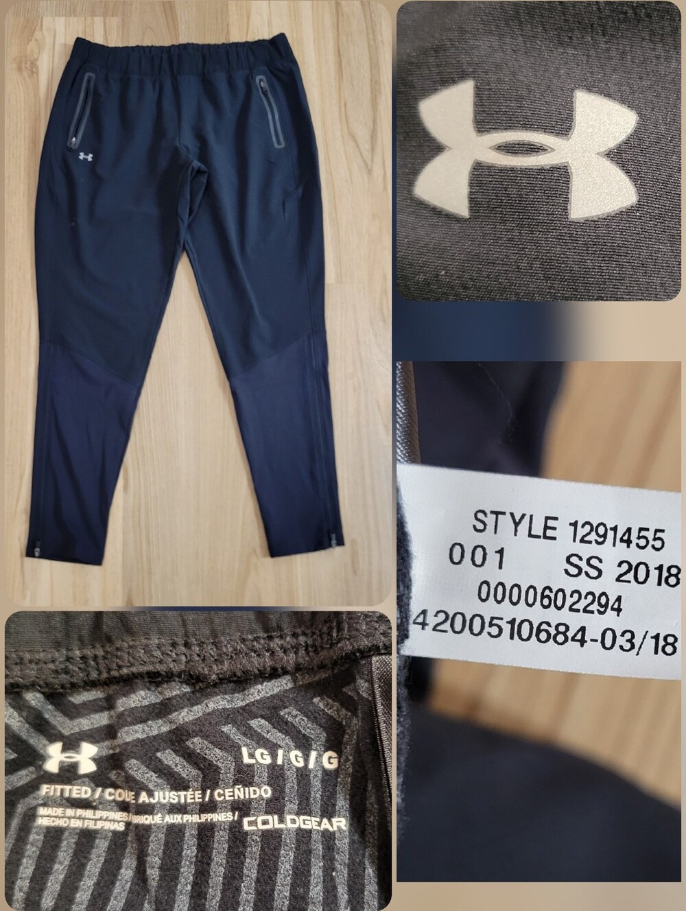 Under Armour ColdGear Track Pants Mens Large Black Woven Zip Hem Warm 1291455